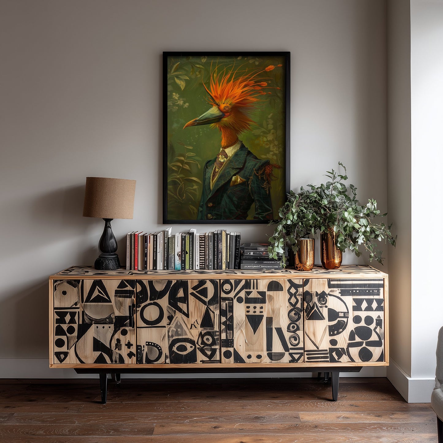 Bird of Paradise in a Suit Art Print - Whimsical Animal Portrait Poster - Quirky Animal Painting - Exotic Bird Art 1/3