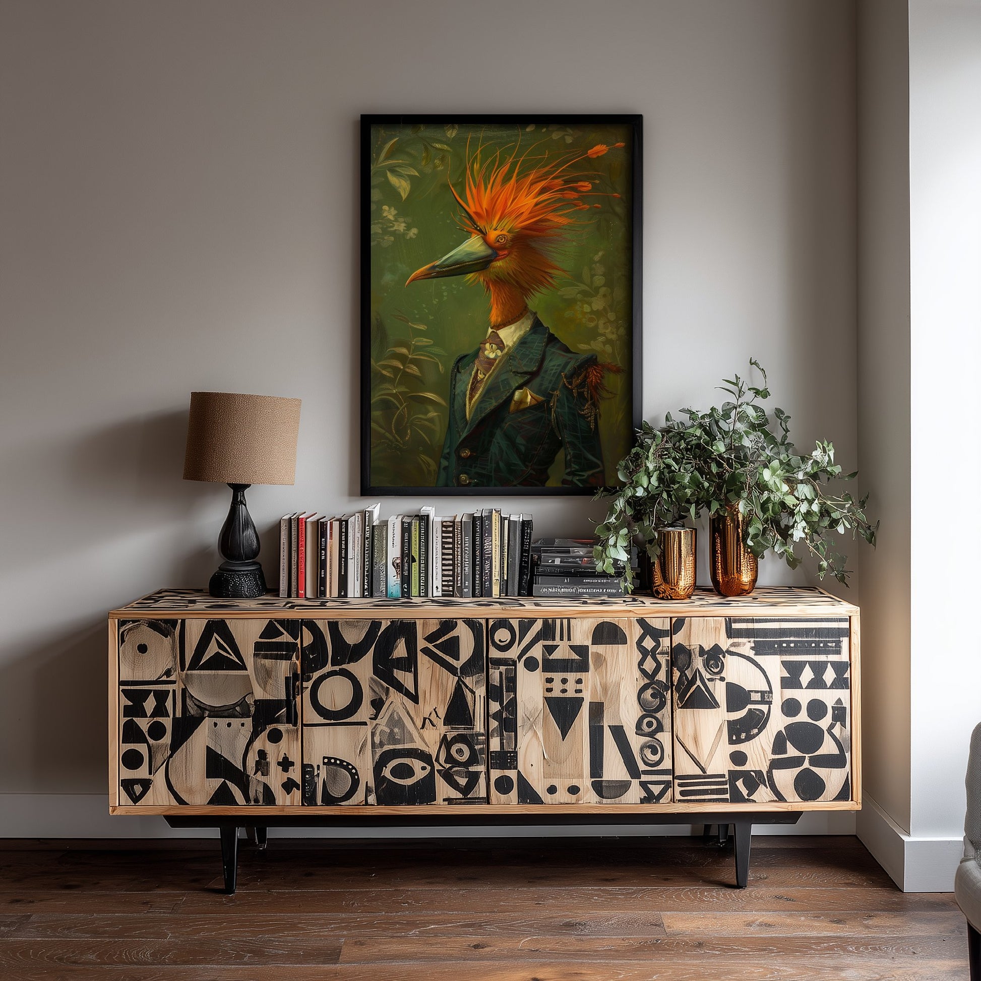 Bird of Paradise in a Suit Art Print - Whimsical Animal Portrait Poster - Quirky Animal Painting - Exotic Bird Art 1/3