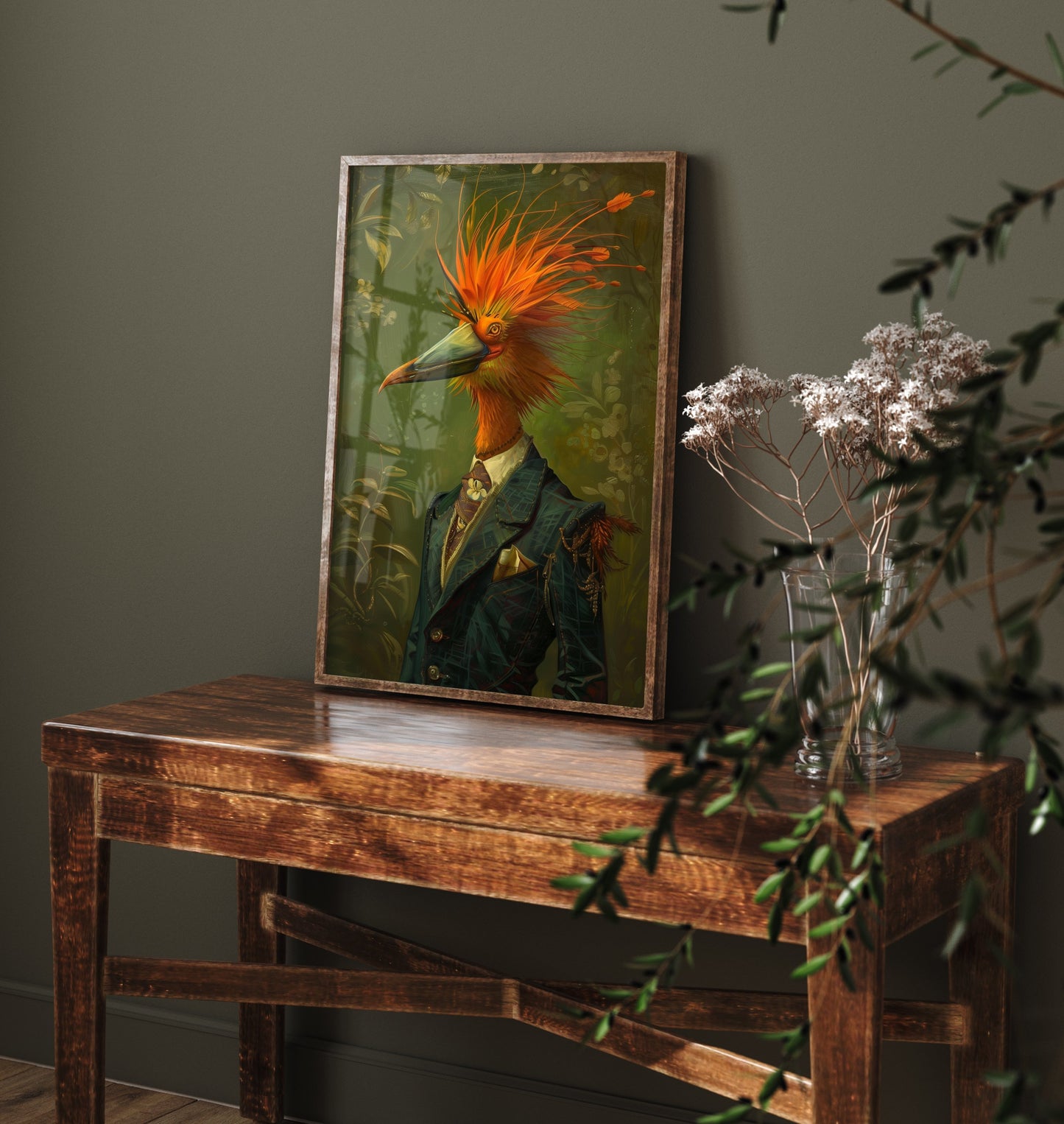 Bird of Paradise in a Suit Art Print - Whimsical Animal Portrait Poster - Quirky Animal Painting - Exotic Bird Art 1/3
