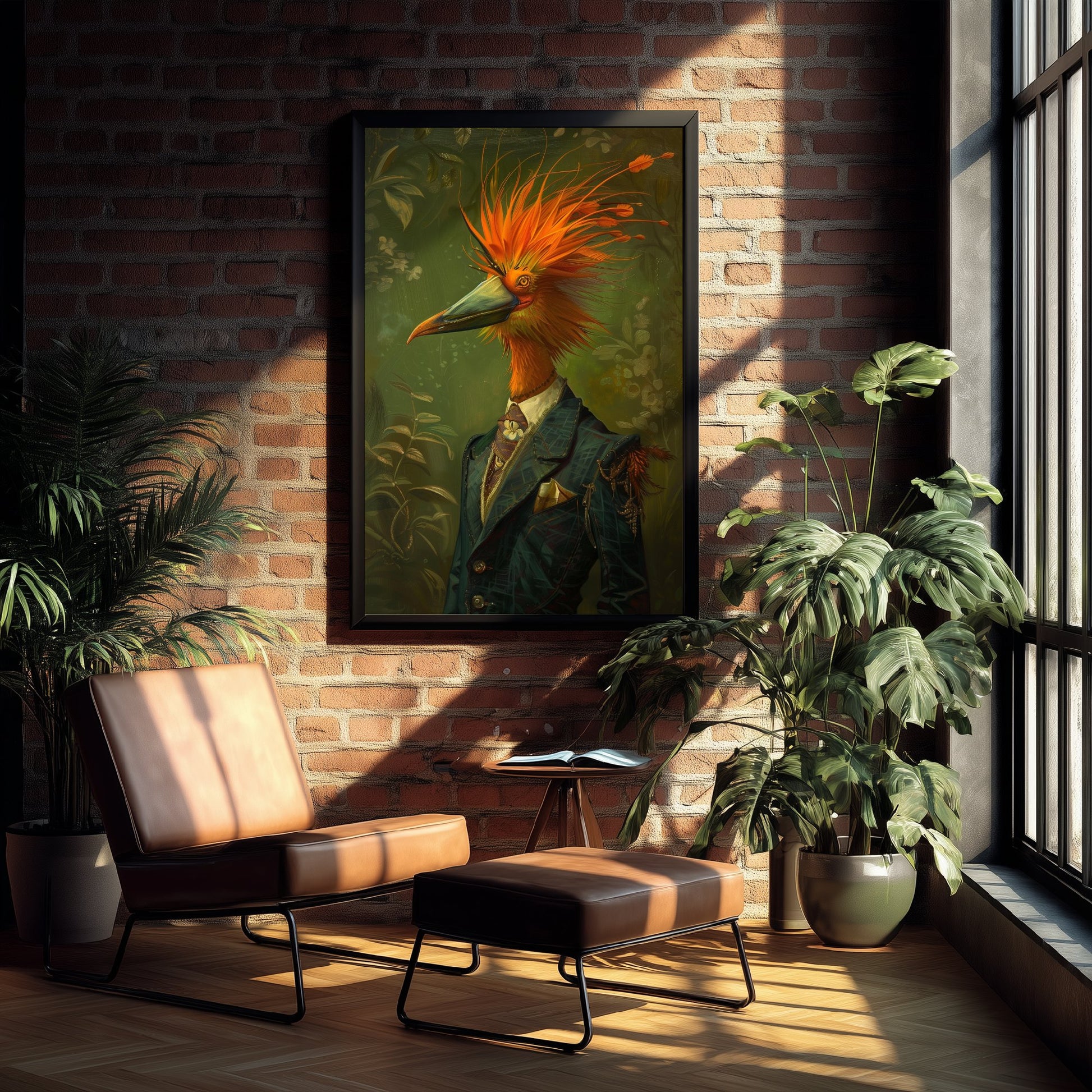 Bird of Paradise in a Suit Art Print - Whimsical Animal Portrait Poster - Quirky Animal Painting - Exotic Bird Art 1/3