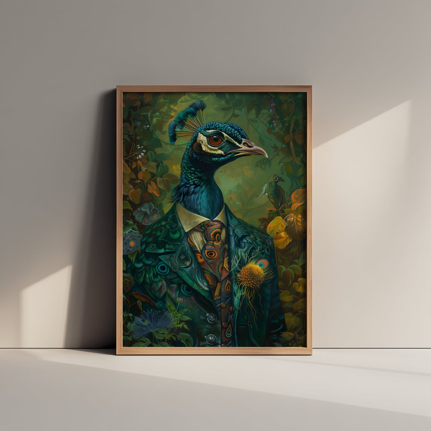 Peacock in a Suit Art Print - Whimsical Animal Portrait Poster - Quirky Animal Painting - Dapper Bird Wall Art 2/3