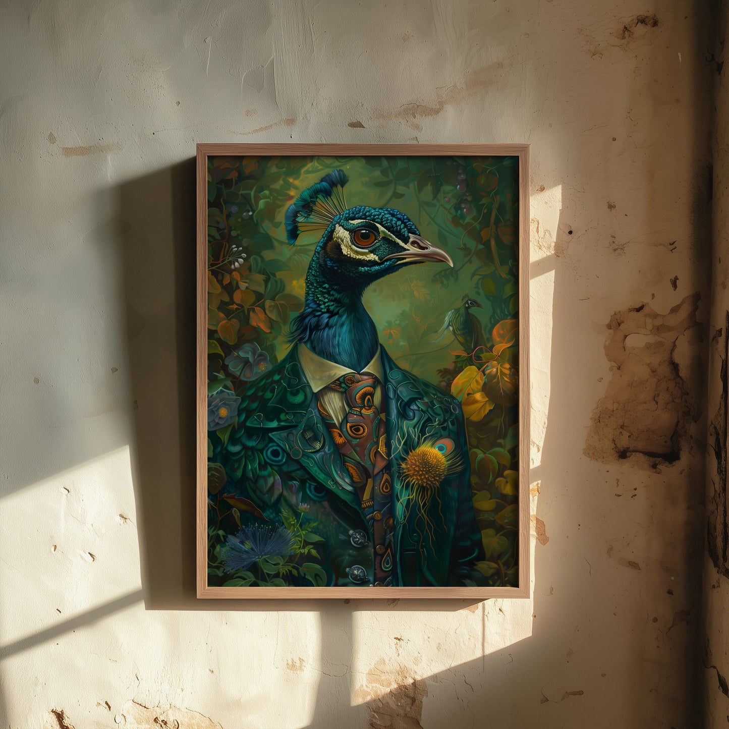 Peacock in a Suit Art Print - Whimsical Animal Portrait Poster - Quirky Animal Painting - Dapper Bird Wall Art 2/3
