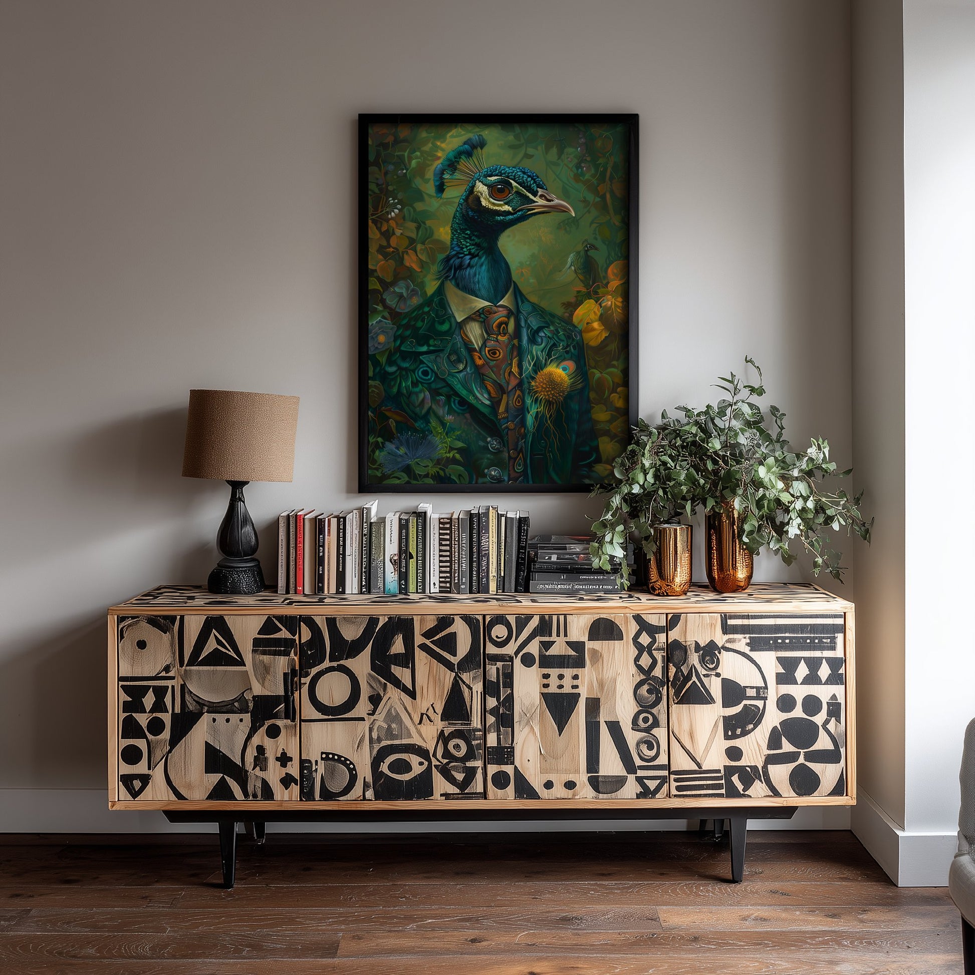 Peacock in a Suit Art Print - Whimsical Animal Portrait Poster - Quirky Animal Painting - Dapper Bird Wall Art 2/3