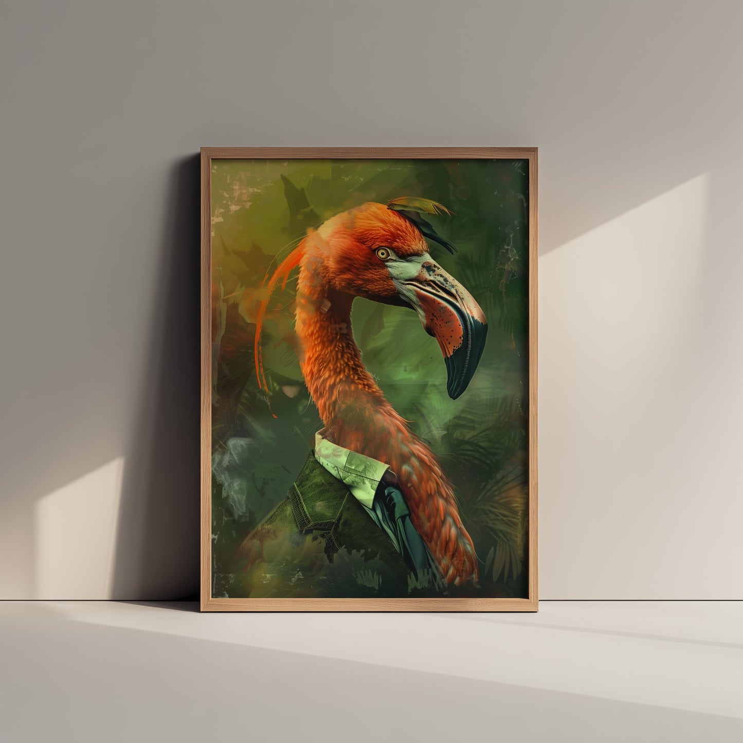 Flamingo in a Suit Art Print - Whimsical Animal Portrait Poster - Quirky Animal Painting - Pink Bird Wall Art 3/3
