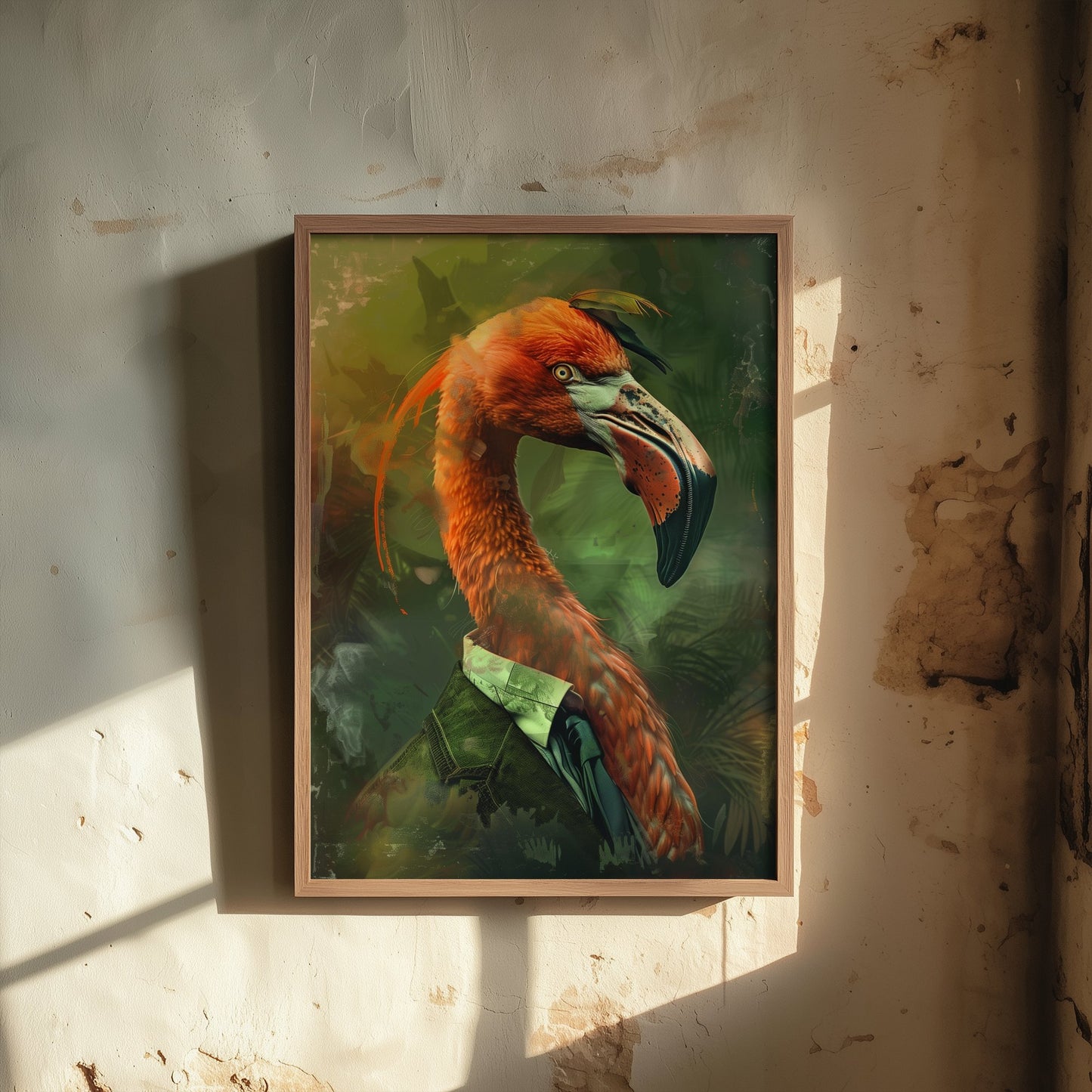 Flamingo in a Suit Art Print - Whimsical Animal Portrait Poster - Quirky Animal Painting - Pink Bird Wall Art 3/3