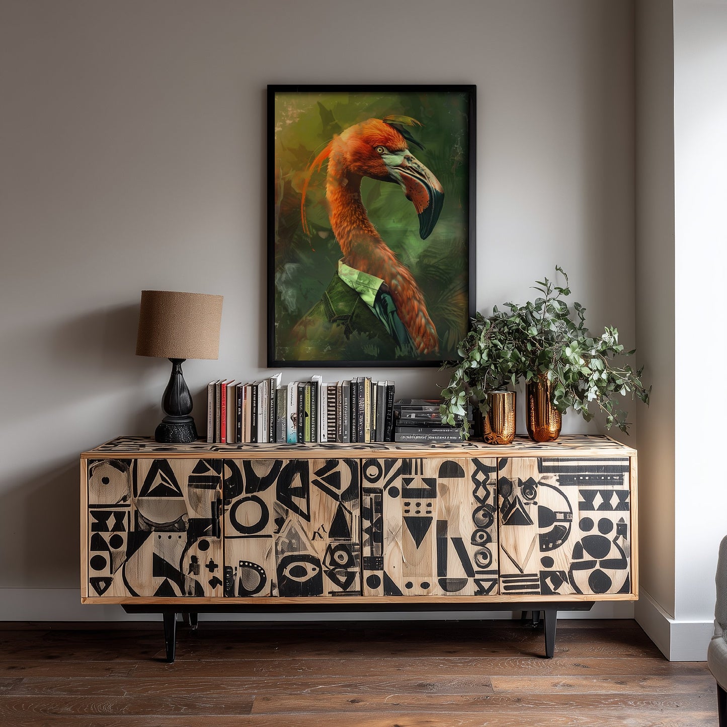Flamingo in a Suit Art Print - Whimsical Animal Portrait Poster - Quirky Animal Painting - Pink Bird Wall Art 3/3