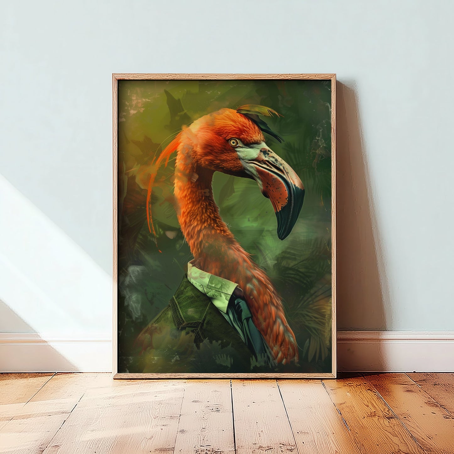 Flamingo in a Suit Art Print - Whimsical Animal Portrait Poster - Quirky Animal Painting - Pink Bird Wall Art 3/3