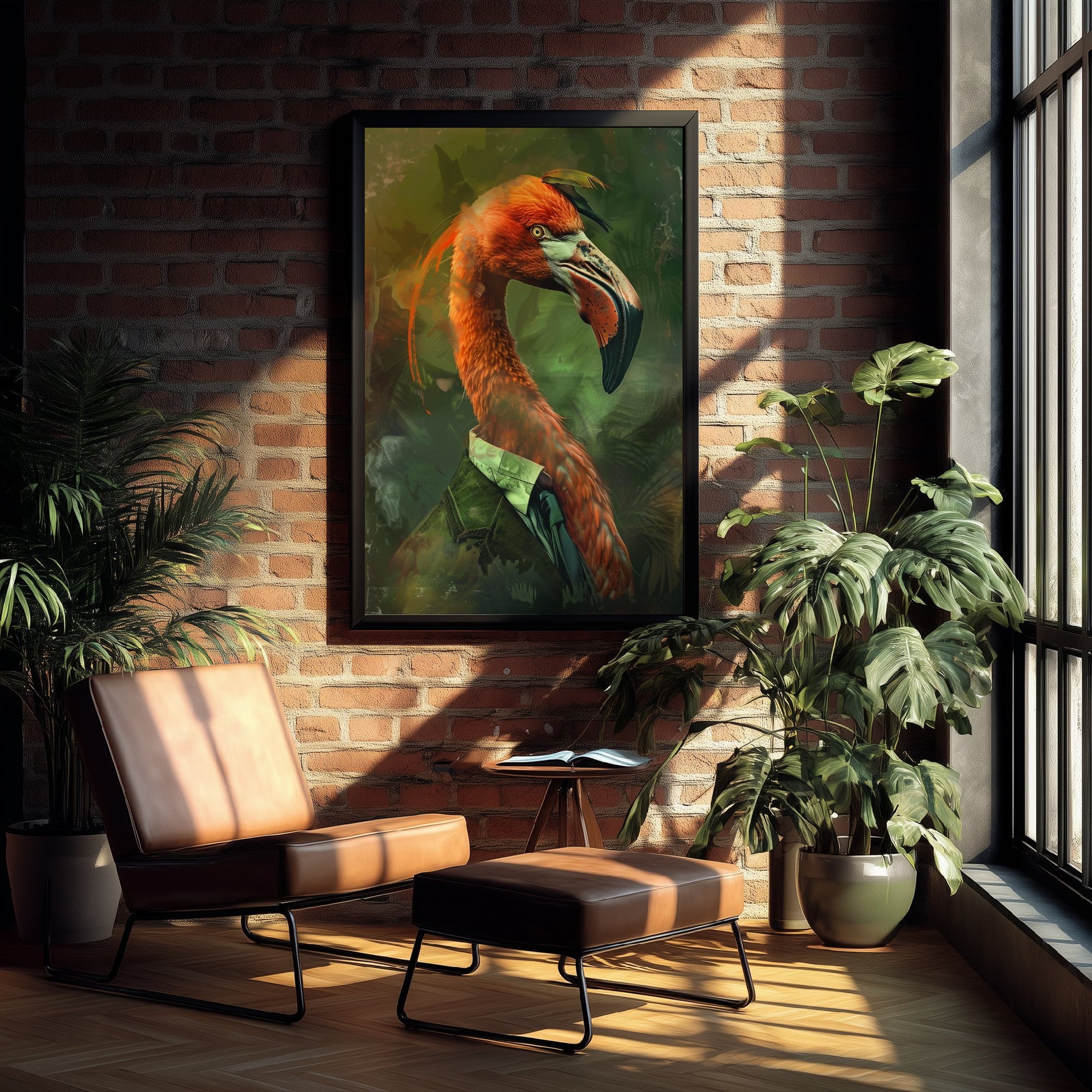 Flamingo in a Suit Art Print - Whimsical Animal Portrait Poster - Quirky Animal Painting - Pink Bird Wall Art 3/3