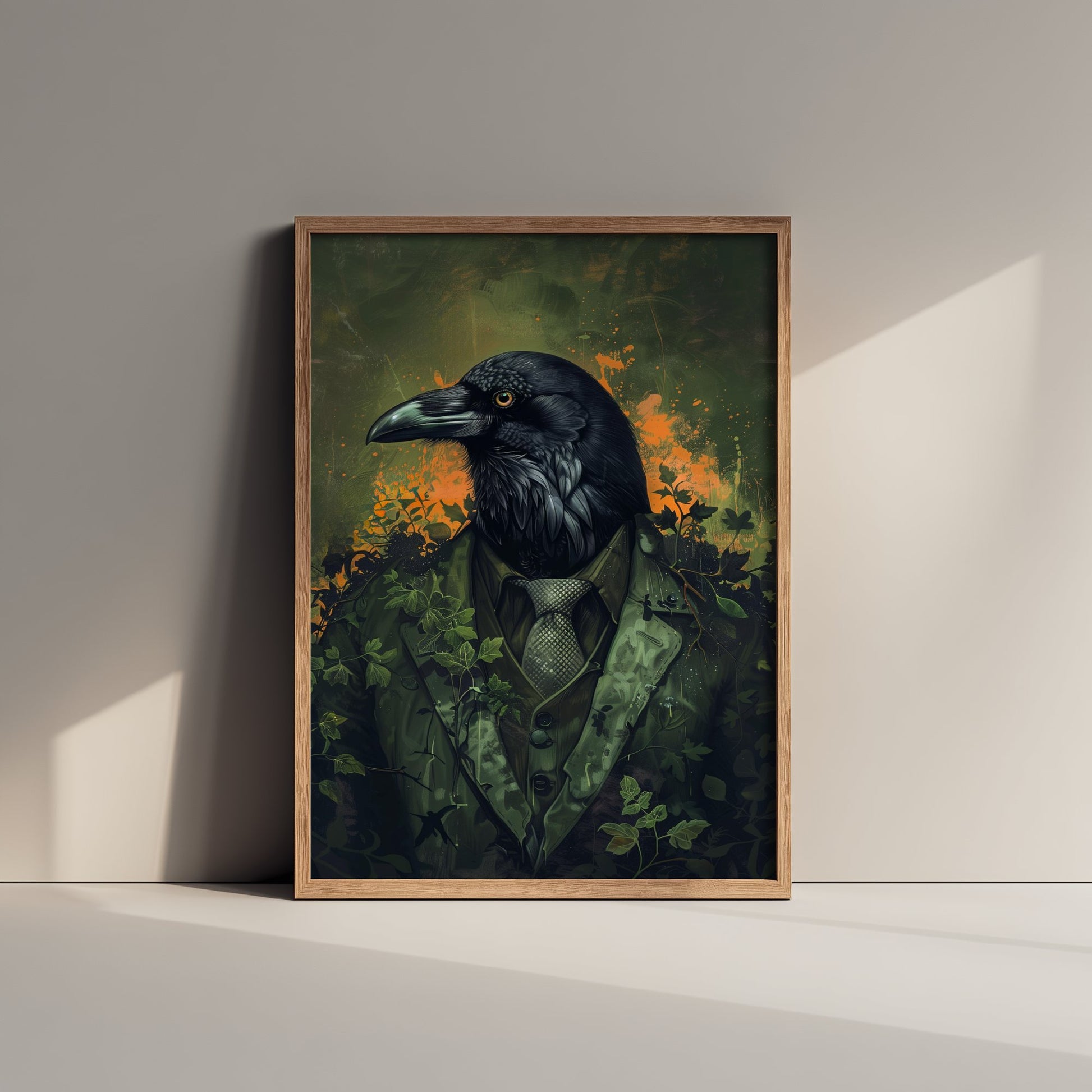 Raven in a Suit Art Print - Whimsical Animal Portrait Poster - Quirky Animal Painting - Dark Academia Wall Art 1/3