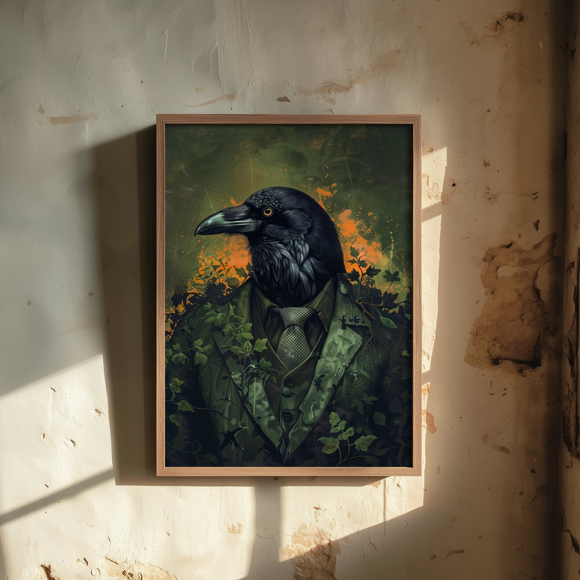 Raven in a Suit Art Print - Whimsical Animal Portrait Poster - Quirky Animal Painting - Dark Academia Wall Art 1/3