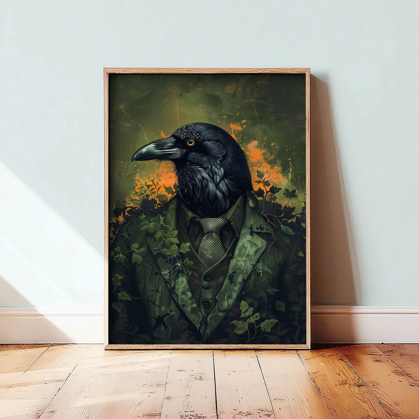 Raven in a Suit Art Print - Whimsical Animal Portrait Poster - Quirky Animal Painting - Dark Academia Wall Art 1/3