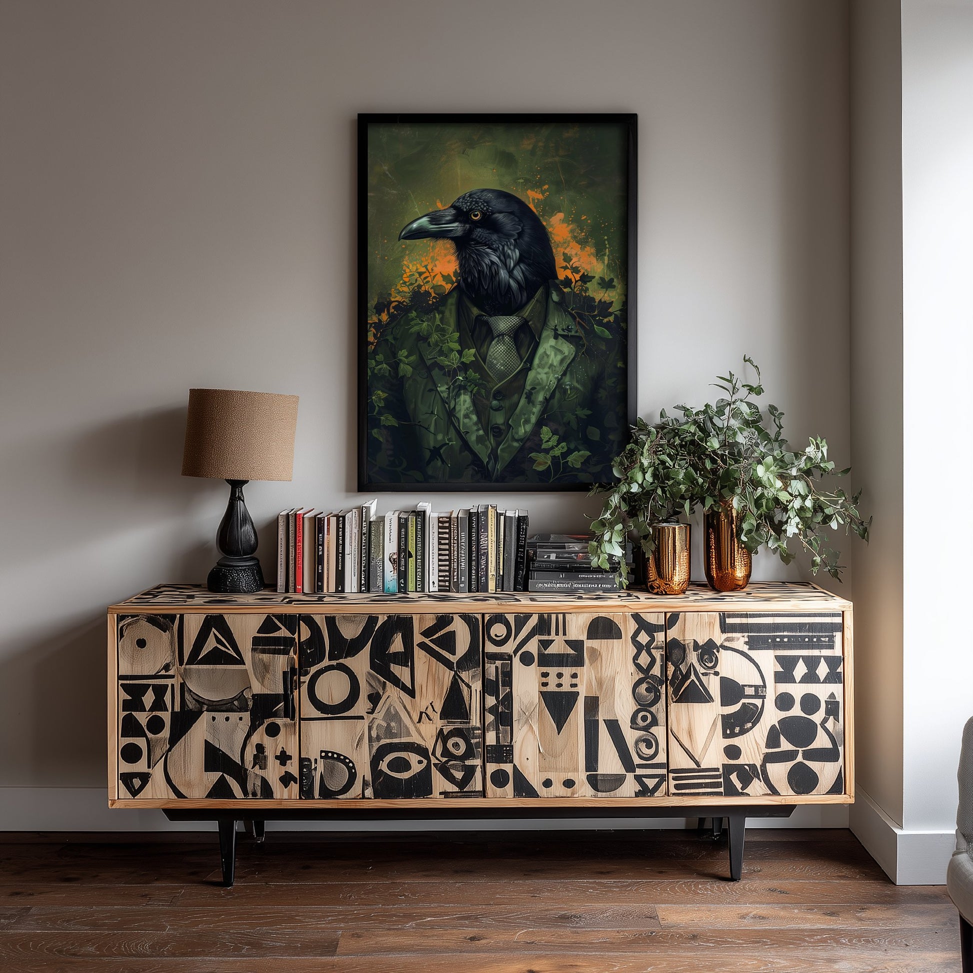 Raven in a Suit Art Print - Whimsical Animal Portrait Poster - Quirky Animal Painting - Dark Academia Wall Art 1/3