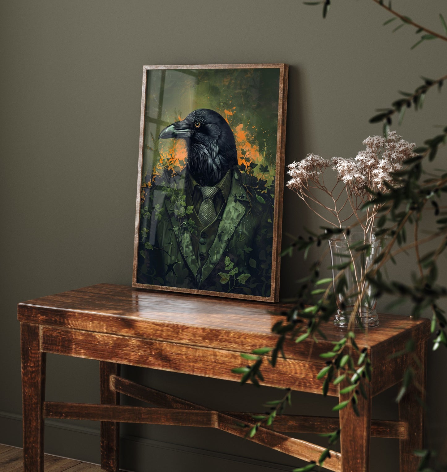 Raven in a Suit Art Print - Whimsical Animal Portrait Poster - Quirky Animal Painting - Dark Academia Wall Art 1/3