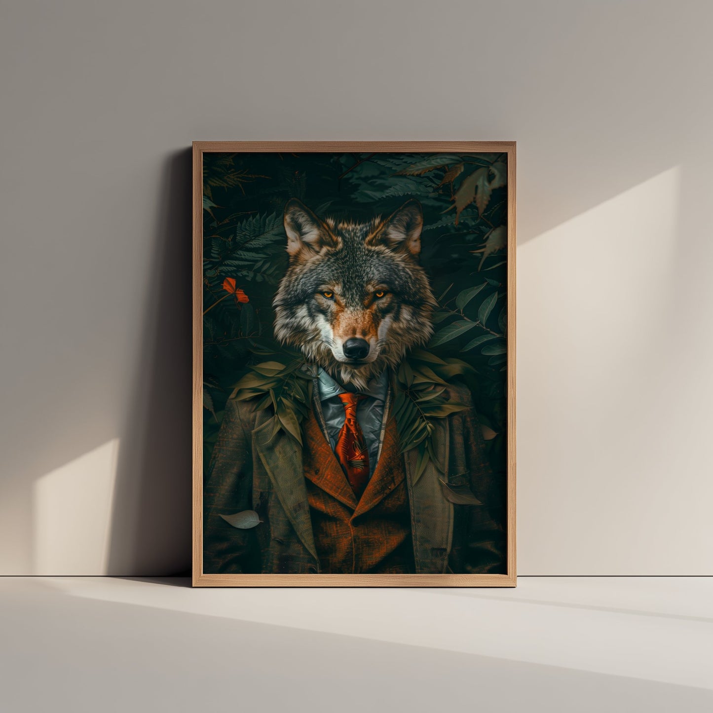 Wolf in a Suit Art Print - Whimsical Animal Portrait Poster - Quirky Animal Painting - Dark Academia Wall Art 2/3