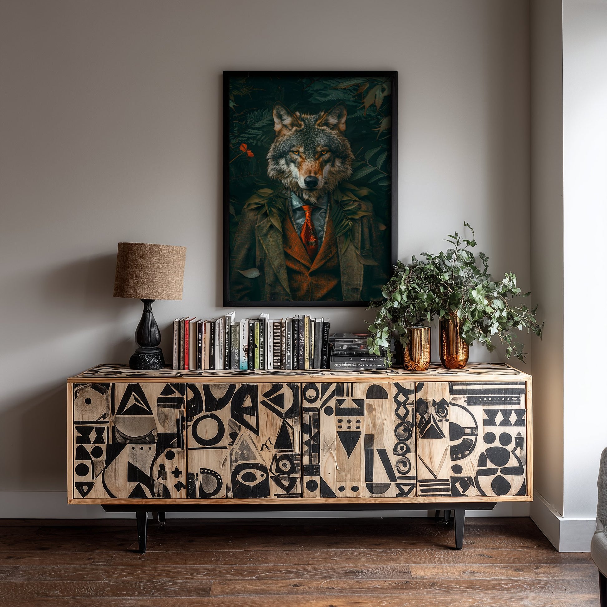 Wolf in a Suit Art Print - Whimsical Animal Portrait Poster - Quirky Animal Painting - Dark Academia Wall Art 2/3