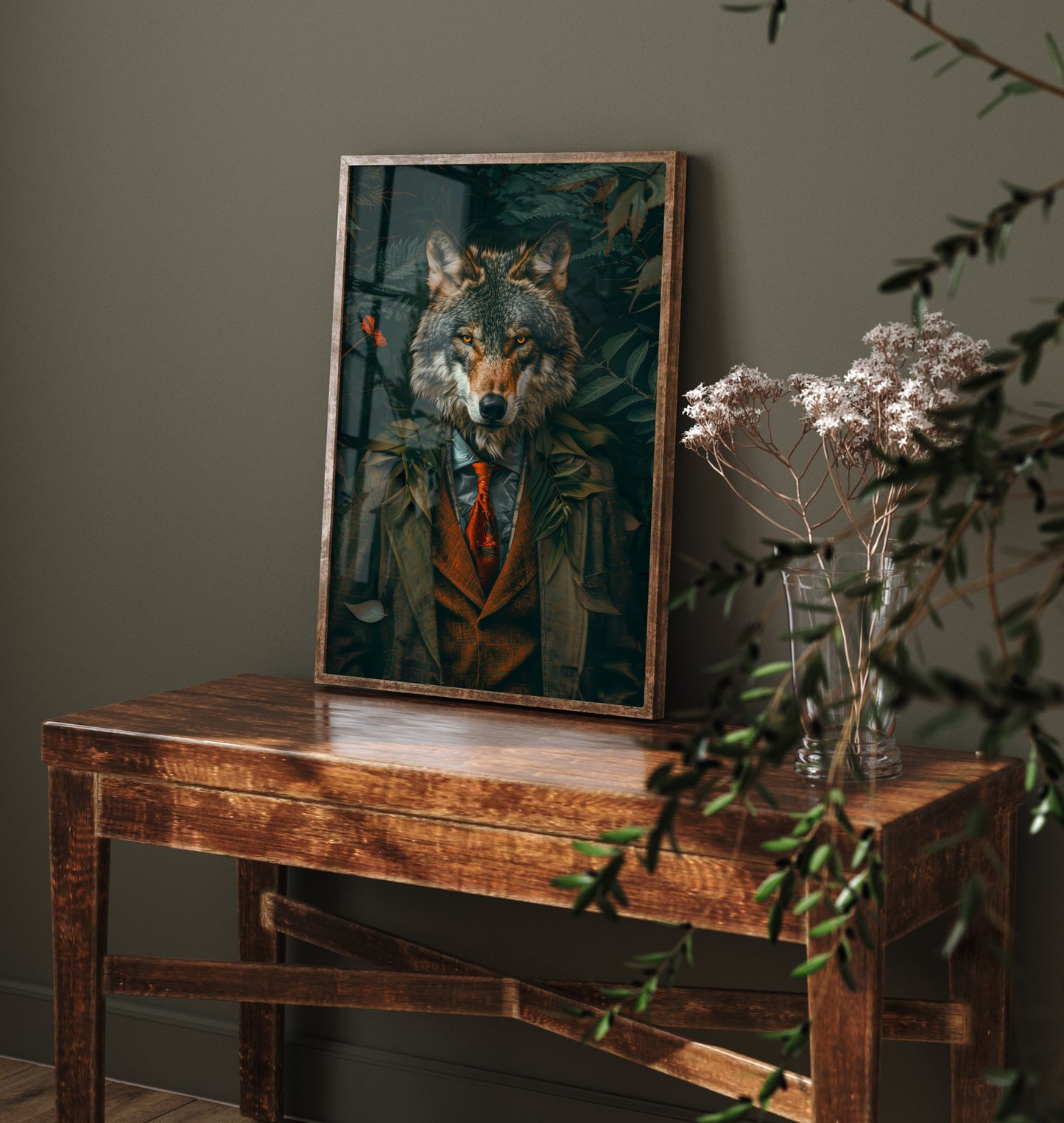 Wolf in a Suit Art Print - Whimsical Animal Portrait Poster - Quirky Animal Painting - Dark Academia Wall Art 2/3