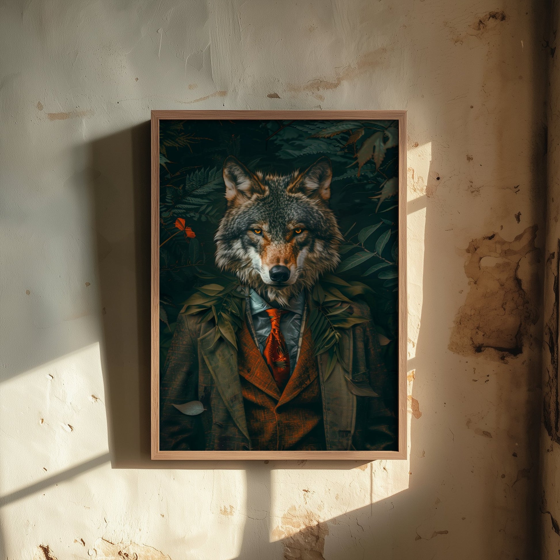 Wolf in a Suit Art Print - Whimsical Animal Portrait Poster - Quirky Animal Painting - Dark Academia Wall Art 2/3