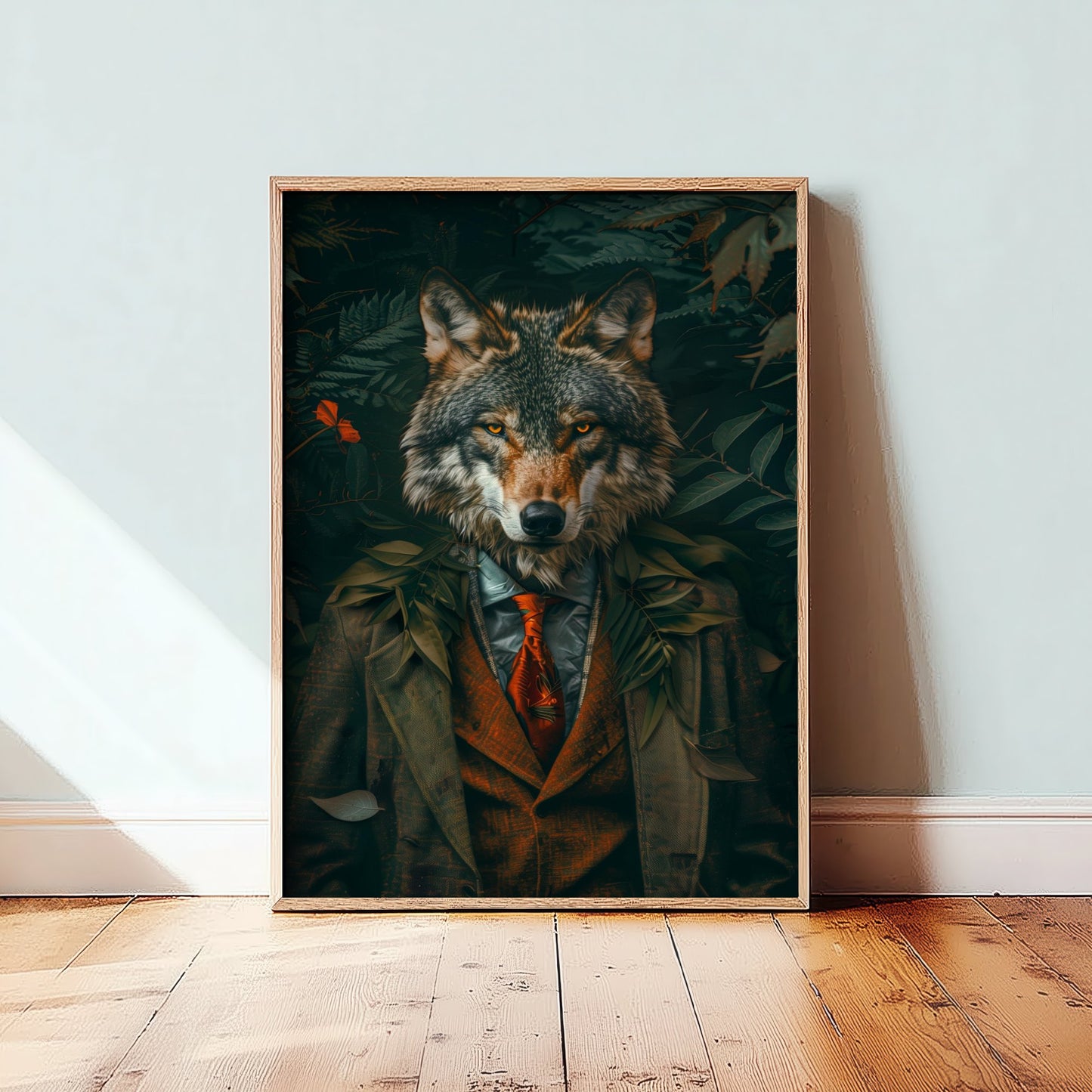 Wolf in a Suit Art Print - Whimsical Animal Portrait Poster - Quirky Animal Painting - Dark Academia Wall Art 2/3