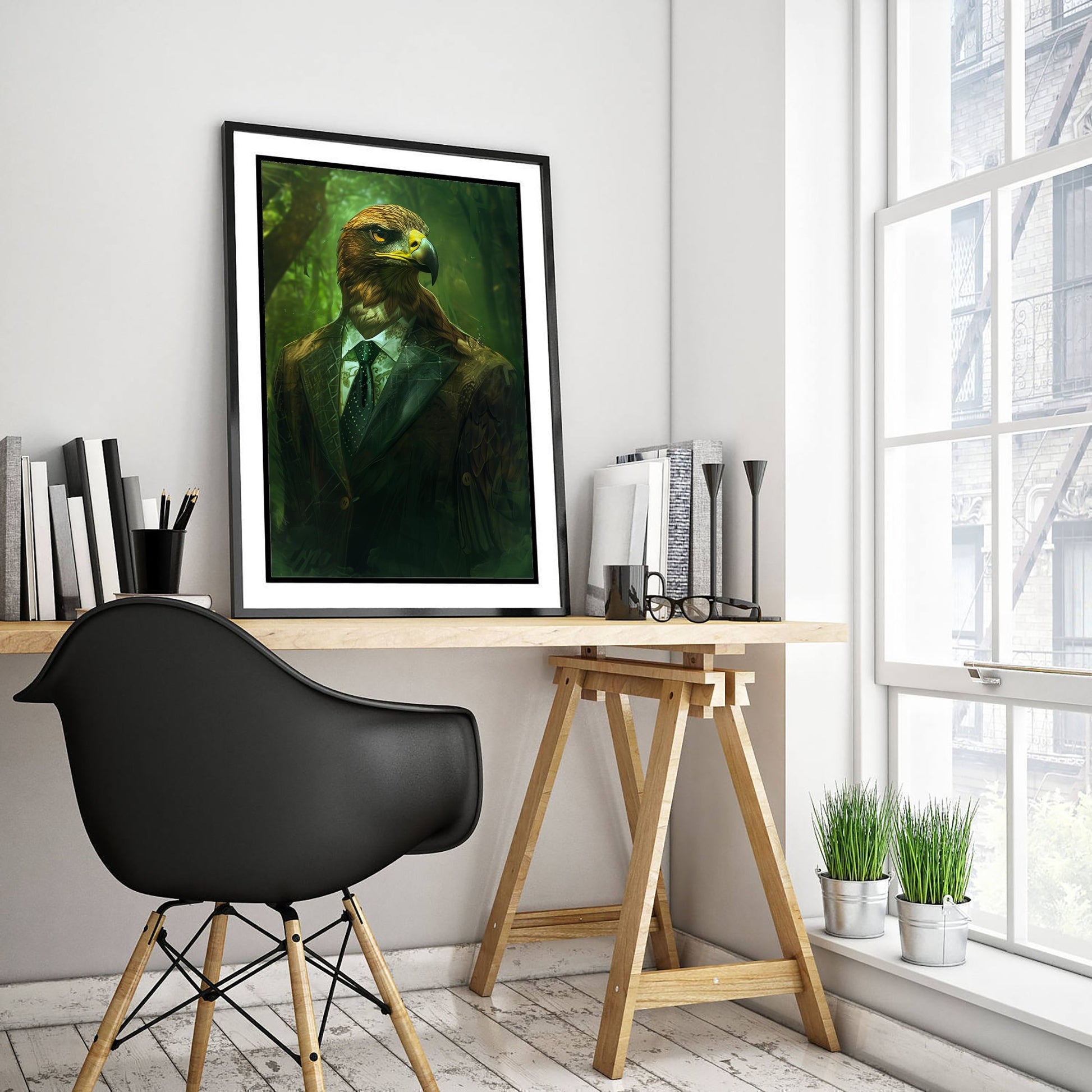 Eagle in a Suit Art Print - Whimsical Animal Portrait Poster - Quirky Animal Painting - Dark Academia Wall Art 3/3
