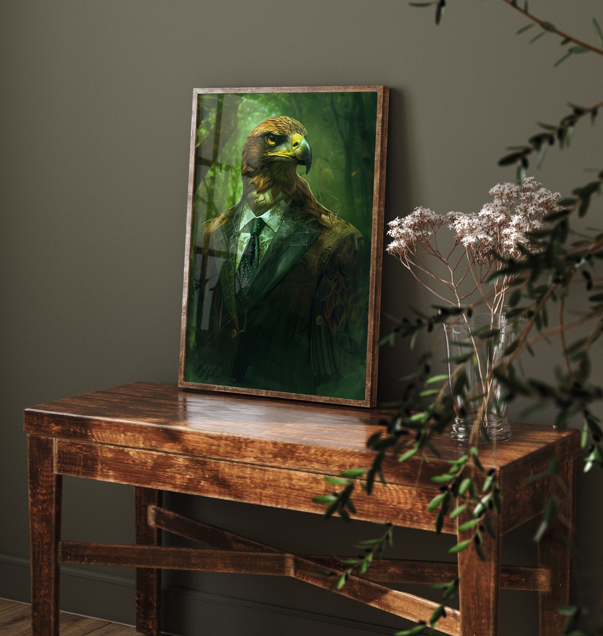 Eagle in a Suit Art Print - Whimsical Animal Portrait Poster - Quirky Animal Painting - Dark Academia Wall Art 3/3