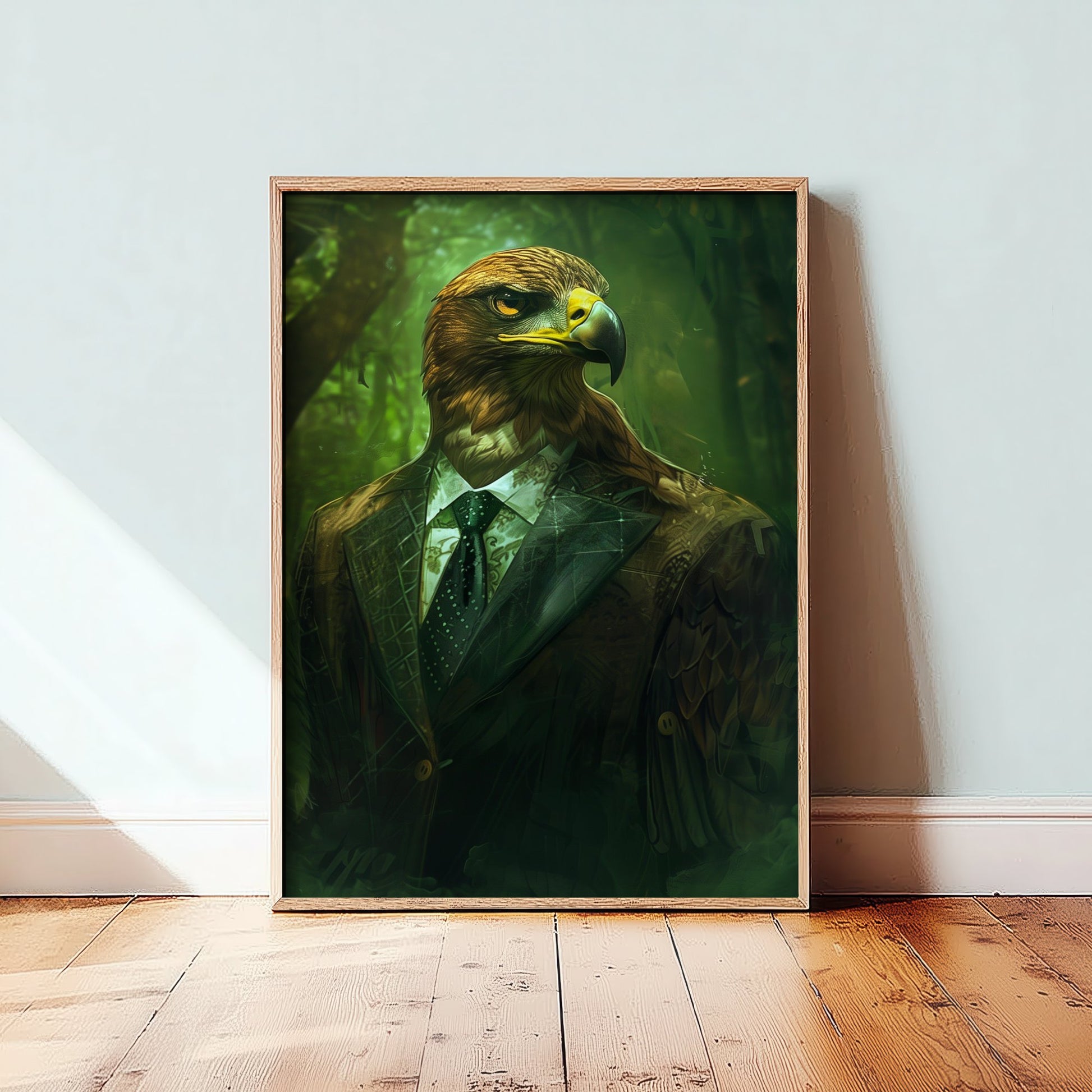 Eagle in a Suit Art Print - Whimsical Animal Portrait Poster - Quirky Animal Painting - Dark Academia Wall Art 3/3