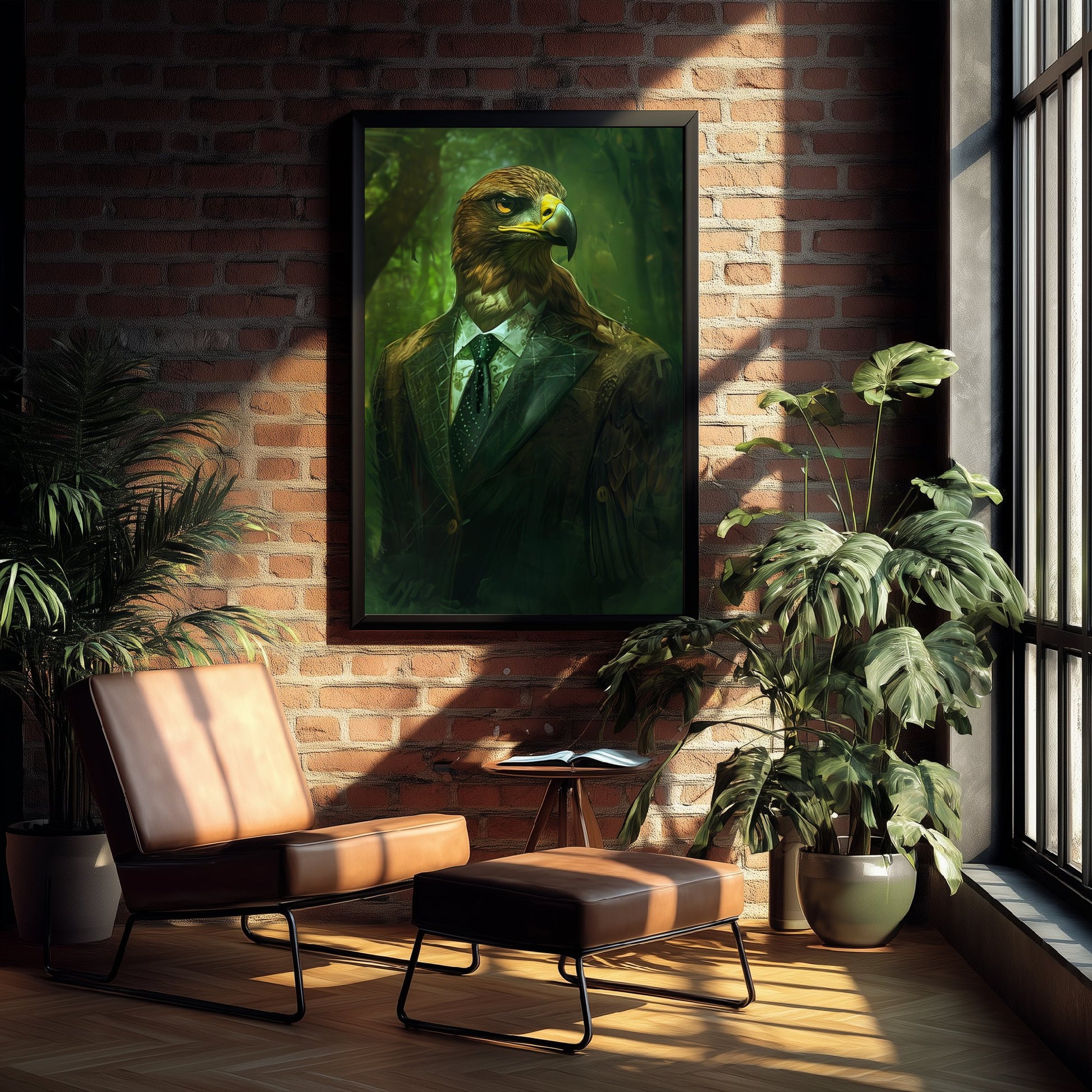 Eagle in a Suit Art Print - Whimsical Animal Portrait Poster - Quirky Animal Painting - Dark Academia Wall Art 3/3