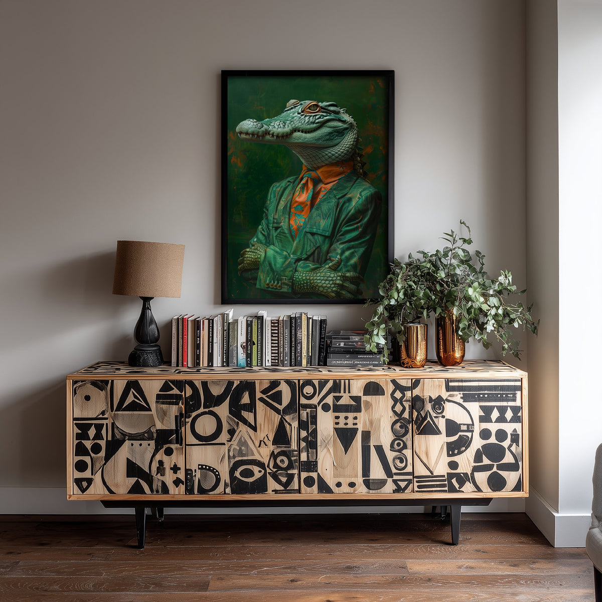 Crocodile in a Suit Art Print - Whimsical Animal Portrait Poster - Quirky Crocodile Painting - Dapper Gent 1/3