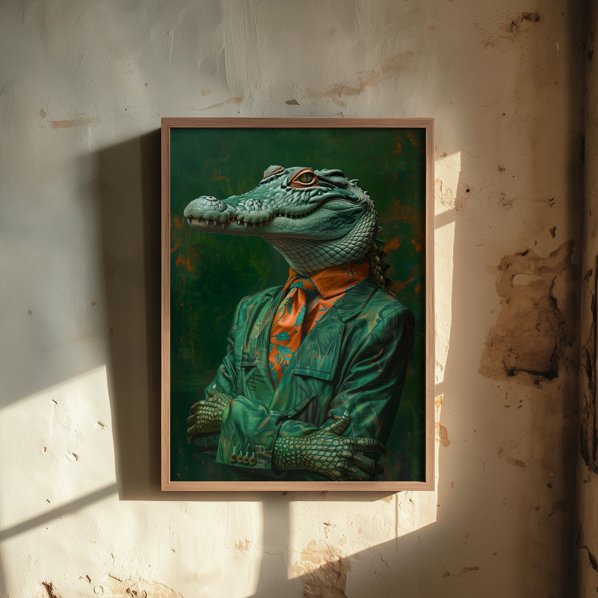 Crocodile in a Suit Art Print - Whimsical Animal Portrait Poster - Quirky Crocodile Painting - Dapper Gent 1/3