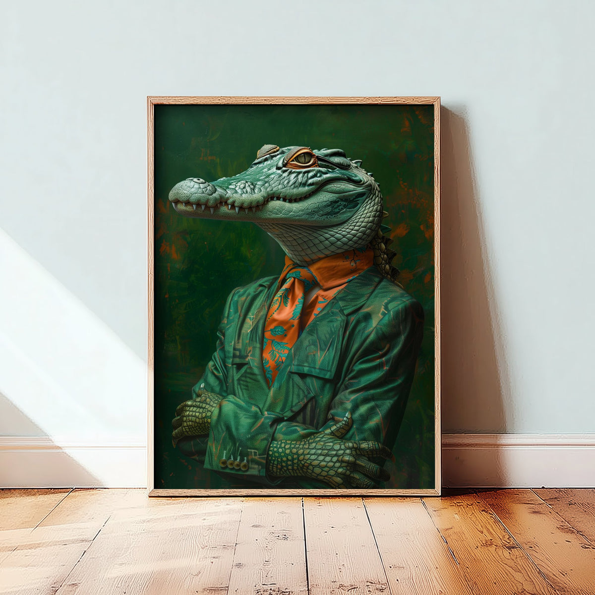 Crocodile in a Suit Art Print - Whimsical Animal Portrait Poster - Quirky Crocodile Painting - Dapper Gent 1/3