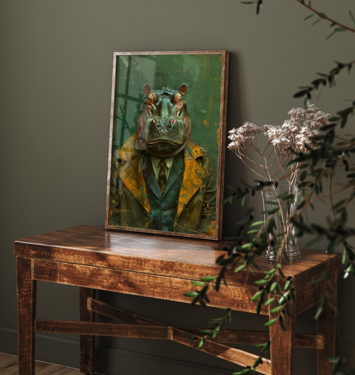 Hippo in a Suit Art Print - Whimsical Animal Portrait Poster - Quirky Hippo Painting - Dapper Gent 2/3