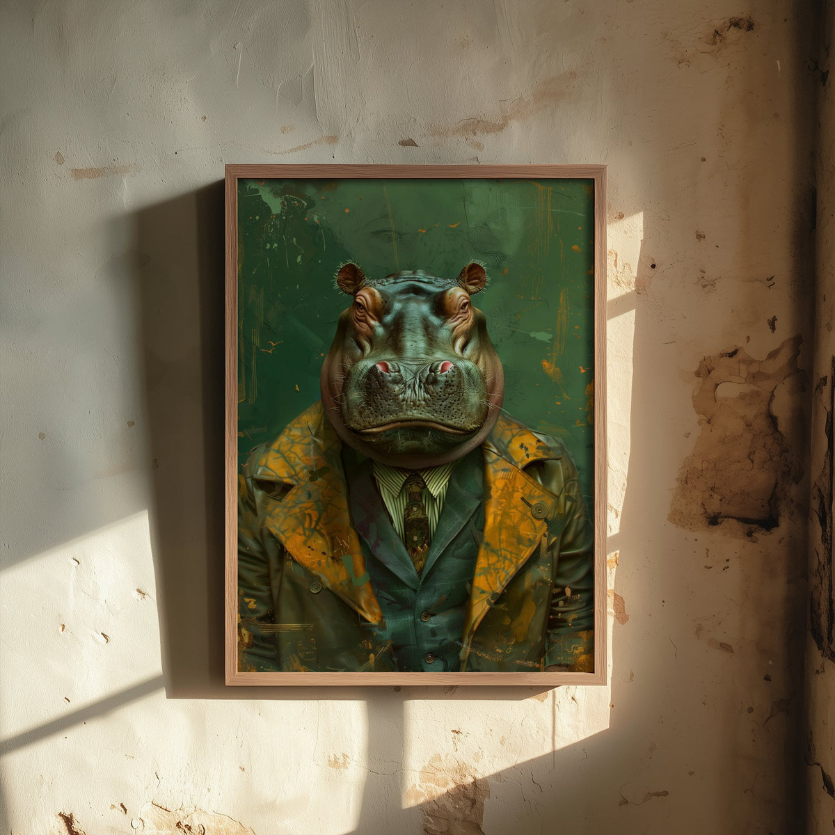 Hippo in a Suit Art Print - Whimsical Animal Portrait Poster - Quirky Hippo Painting - Dapper Gent 2/3