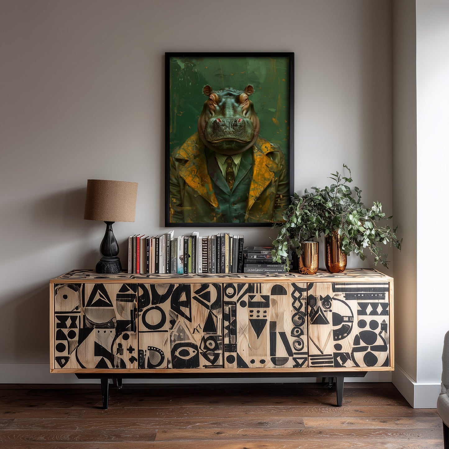 Hippo in a Suit Art Print - Whimsical Animal Portrait Poster - Quirky Hippo Painting - Dapper Gent 2/3