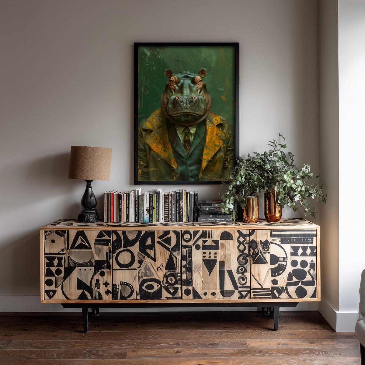Hippo in a Suit Art Print - Whimsical Animal Portrait Poster - Quirky Hippo Painting - Dapper Gent 2/3