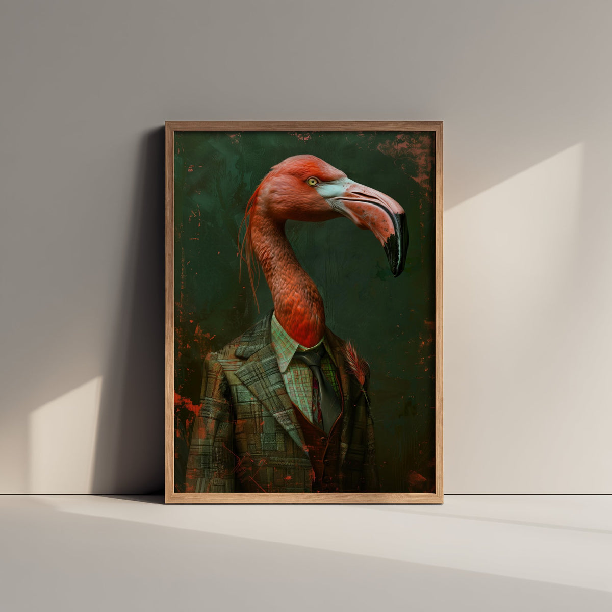 Flamingo in a Suit Art Print - Whimsical Animal Portrait Poster - Quirky Flamingo Painting - Dapper Gent 3/3