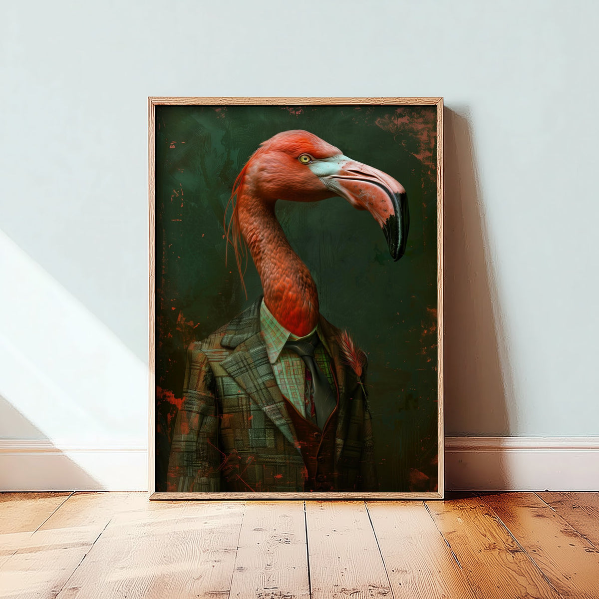 Flamingo in a Suit Art Print - Whimsical Animal Portrait Poster - Quirky Flamingo Painting - Dapper Gent 3/3