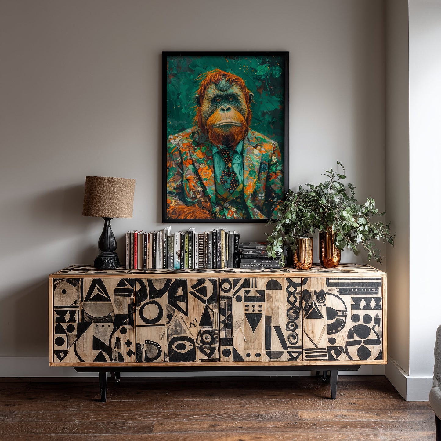 Orangutan in a Floral Suit Art Print - Jungle Animal Portrait Illustration - Quirky Poster 1/3