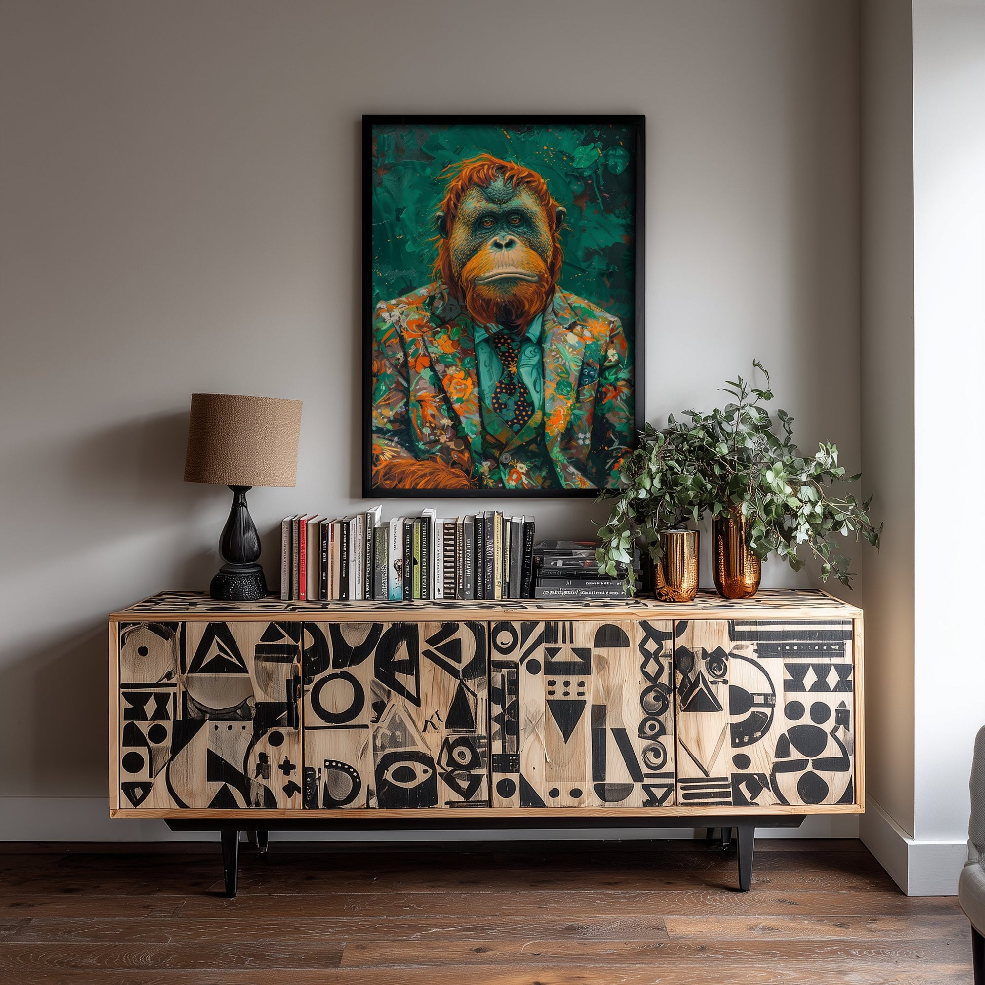 Orangutan in a Floral Suit Art Print - Jungle Animal Portrait Illustration - Quirky Poster 1/3