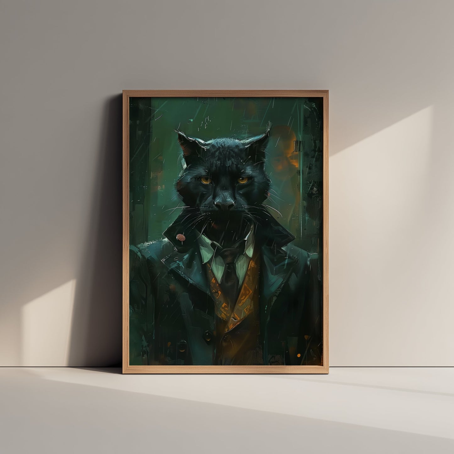 Black Panther in a Suit Art Print - Moody Jungle Animal Portrait Illustration - Quirky Poster 2/3