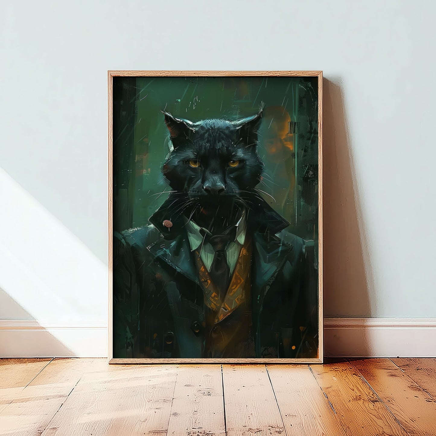 Black Panther in a Suit Art Print - Moody Jungle Animal Portrait Illustration - Quirky Poster 2/3