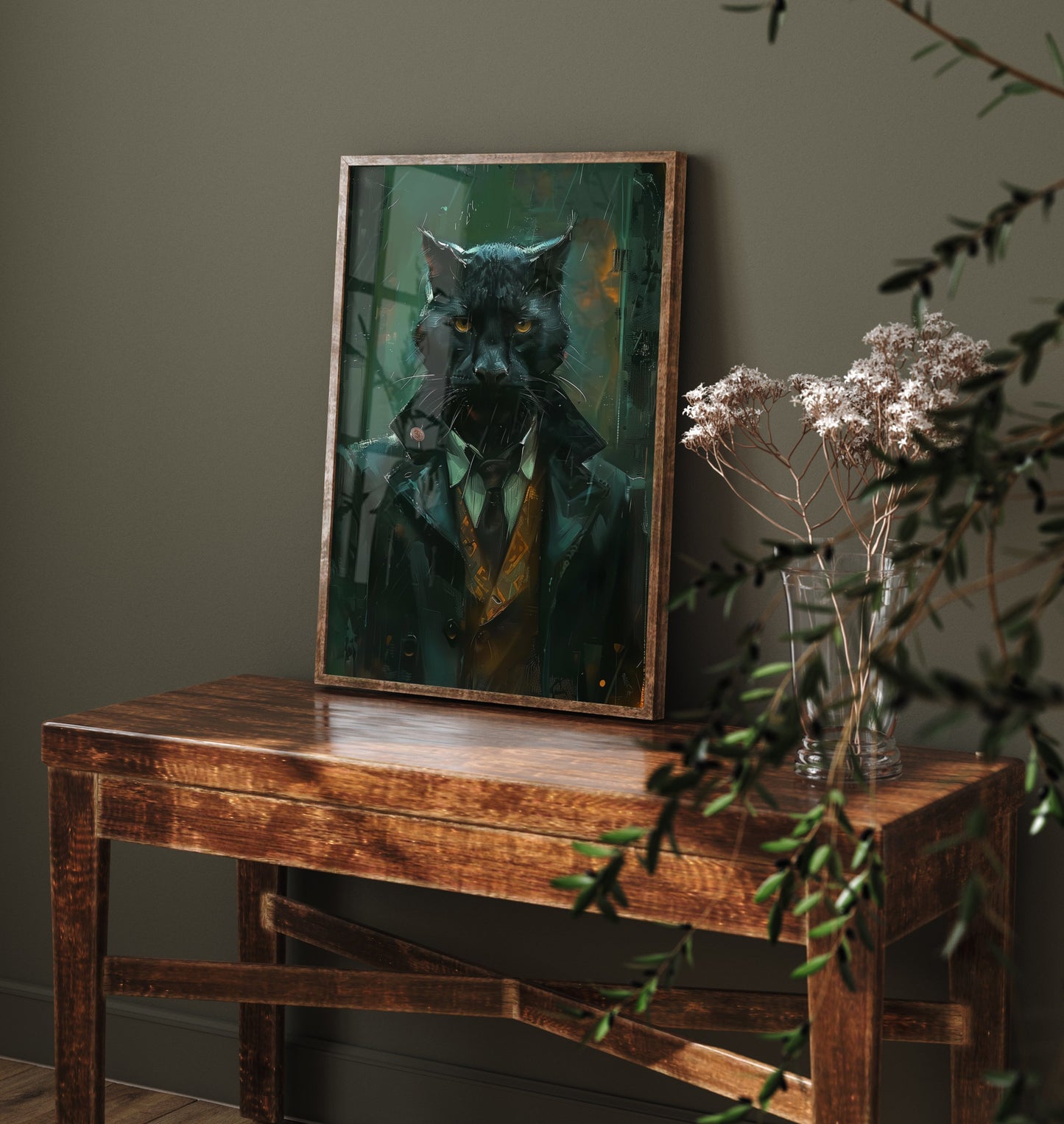 Black Panther in a Suit Art Print - Moody Jungle Animal Portrait Illustration - Quirky Poster 2/3