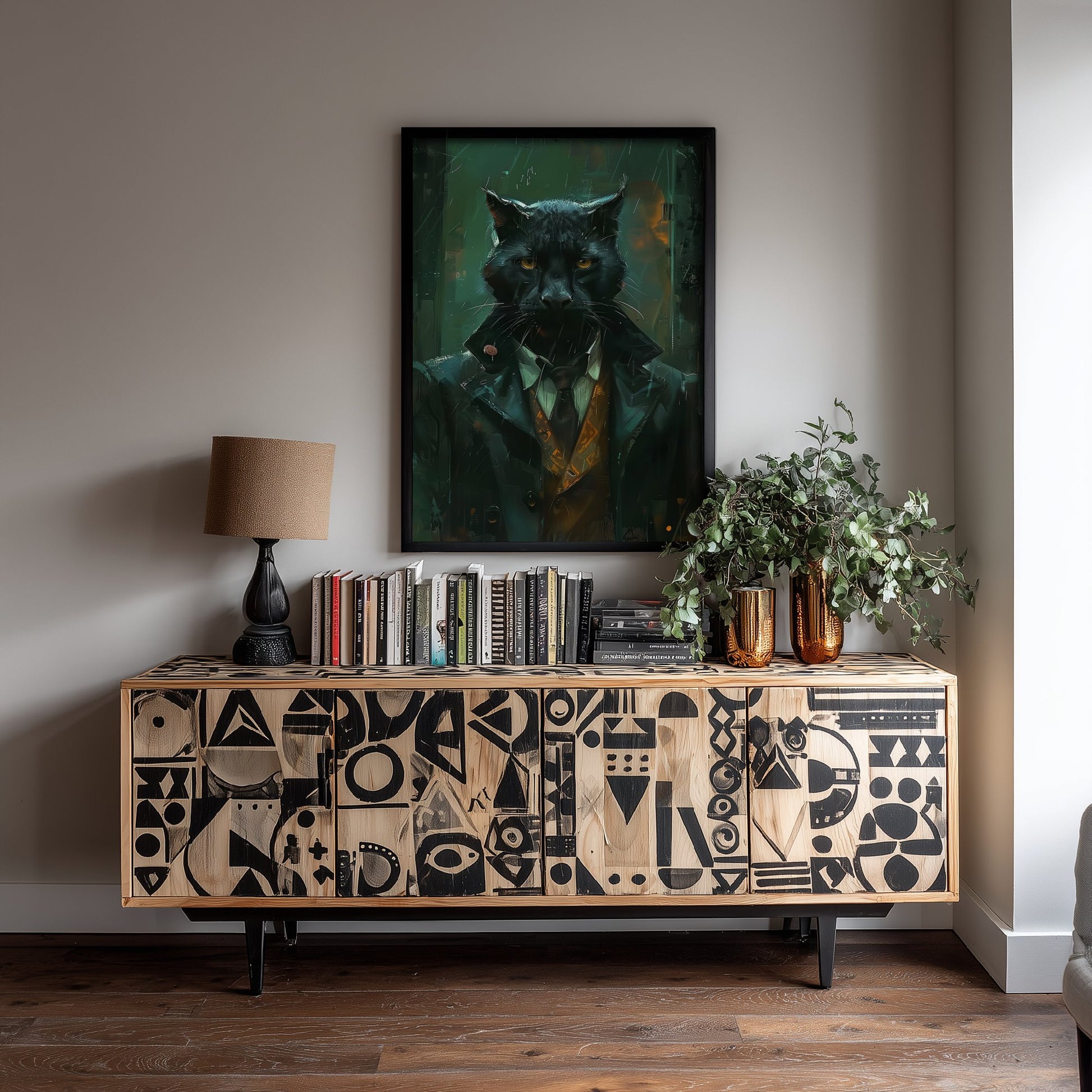 Black Panther in a Suit Art Print - Moody Jungle Animal Portrait Illustration - Quirky Poster 2/3