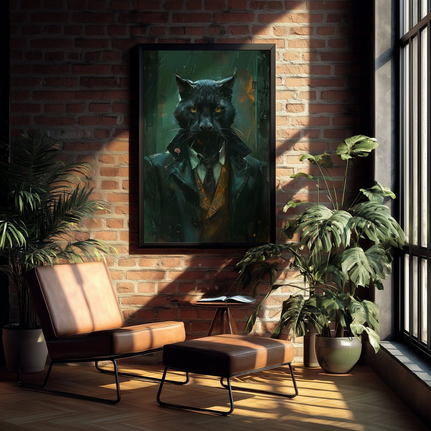 Black Panther in a Suit Art Print - Moody Jungle Animal Portrait Illustration - Quirky Poster 2/3