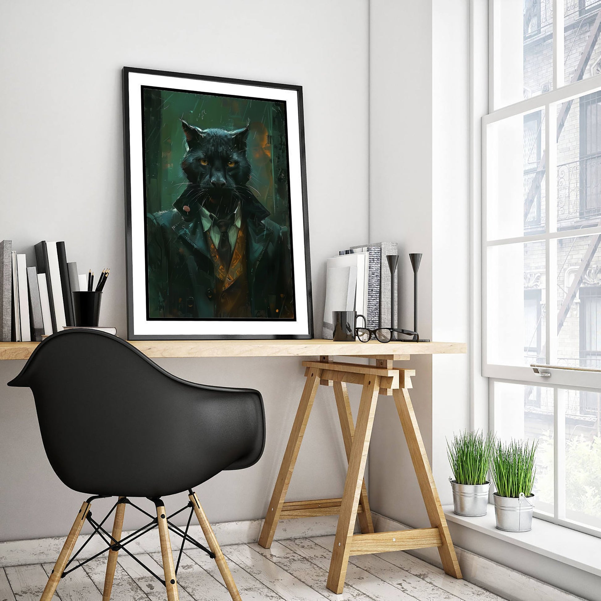 Black Panther in a Suit Art Print - Moody Jungle Animal Portrait Illustration - Quirky Poster 2/3