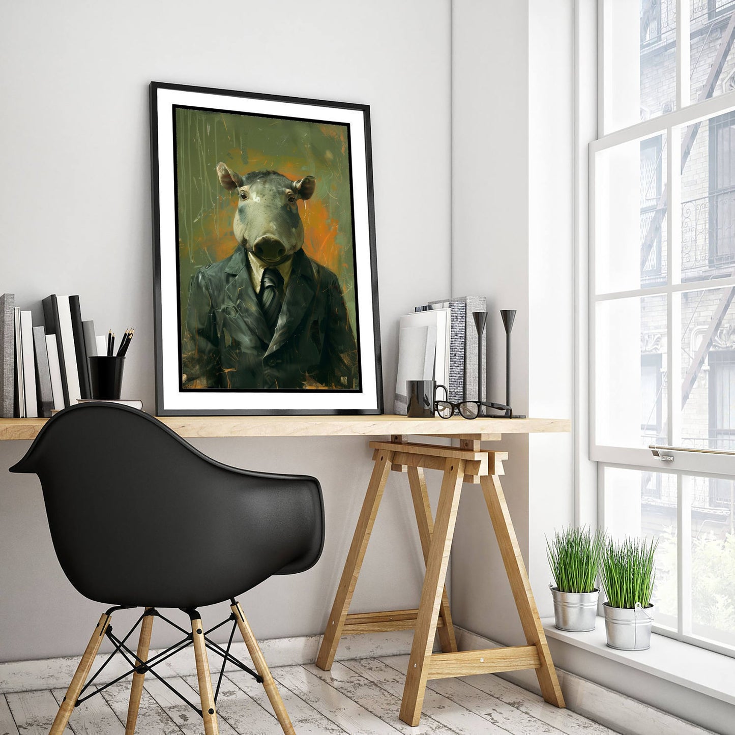 Tapir in a Suit Art Print - Jungle Animal Portrait Illustration - Quirky Office Poster 3/3