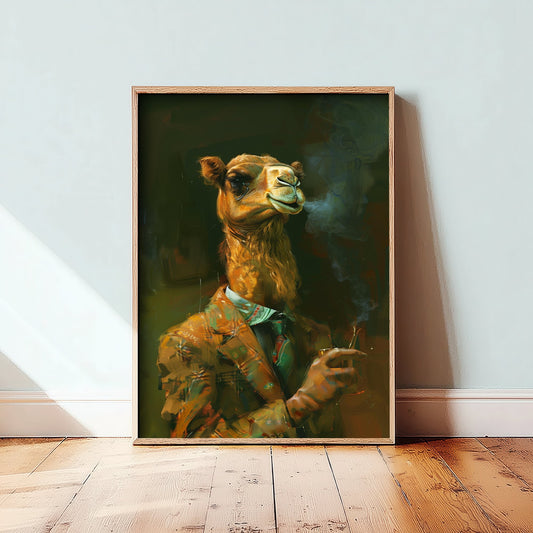 Camel in a Suit Art Print - Desert Animal Portrait Illustration - Quirky Vintage Poster 1/3