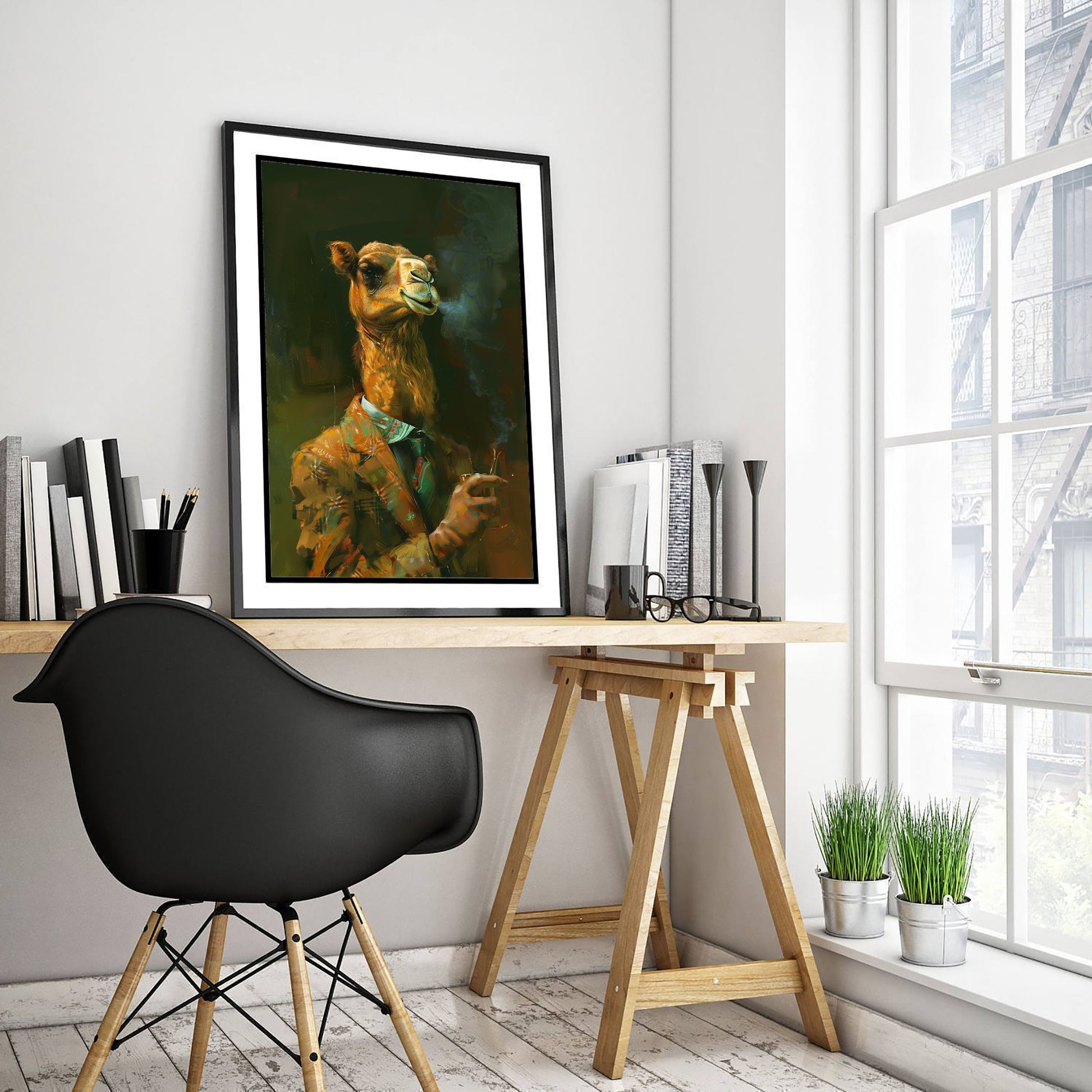 Camel in a Suit Art Print - Desert Animal Portrait Illustration - Quirky Vintage Poster 1/3