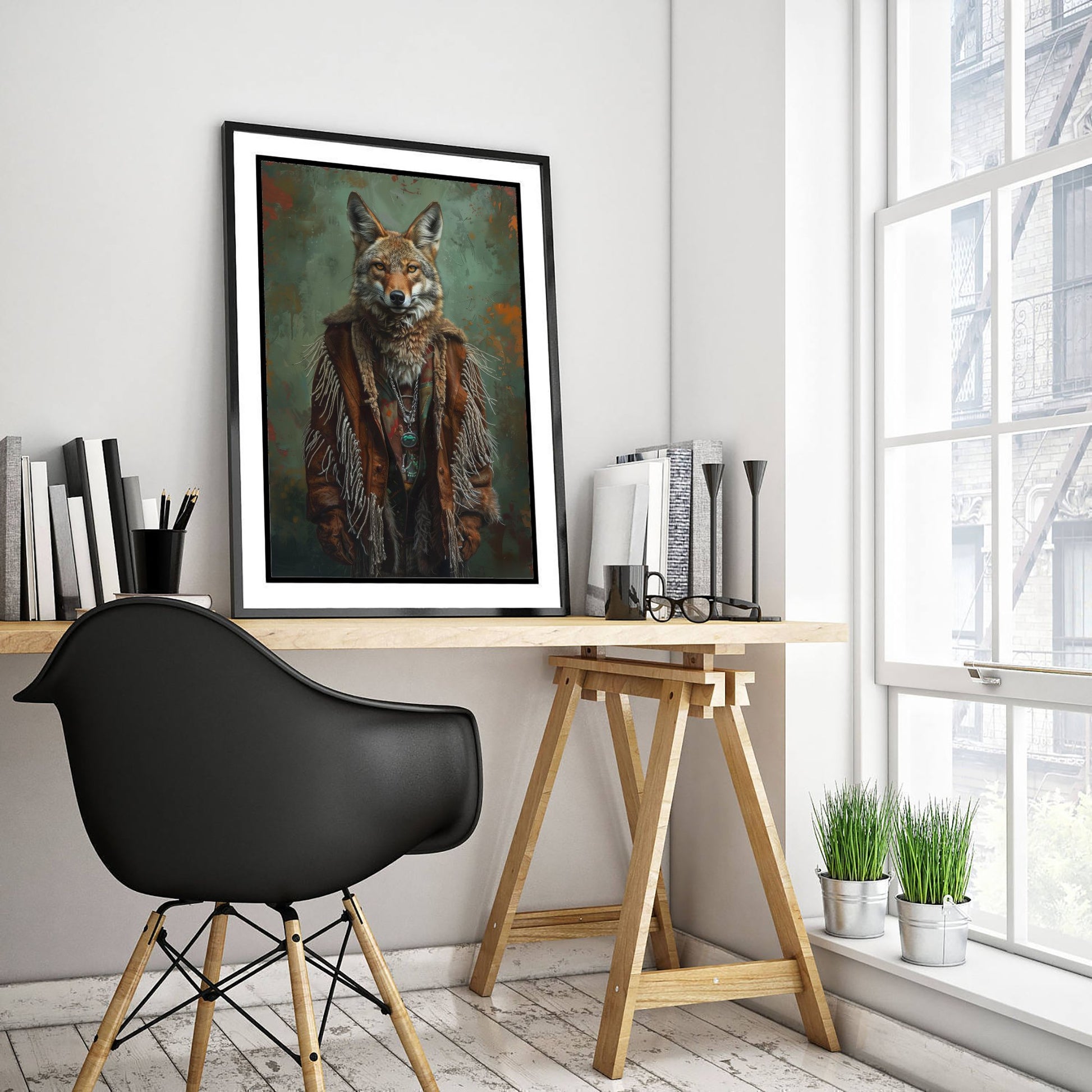 Coyote Portrait Art Print - Western Boho Animal Illustration - Quirky Desert Nomad Poster 2/3