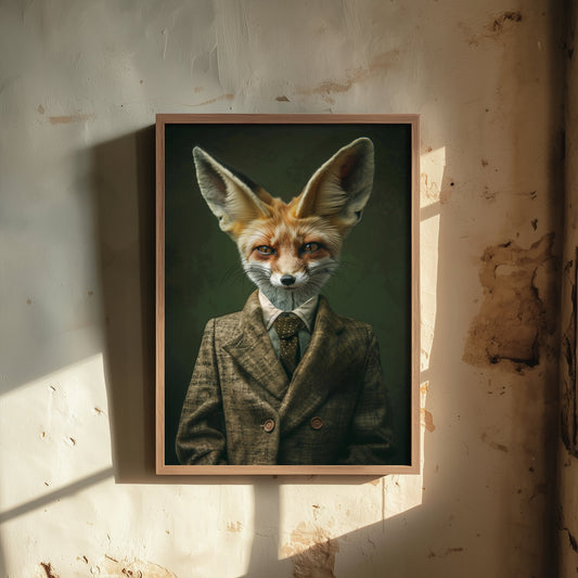Fennec Fox in a Suit Art Print - Desert Animal Portrait Illustration - Quirky Poster 3/3