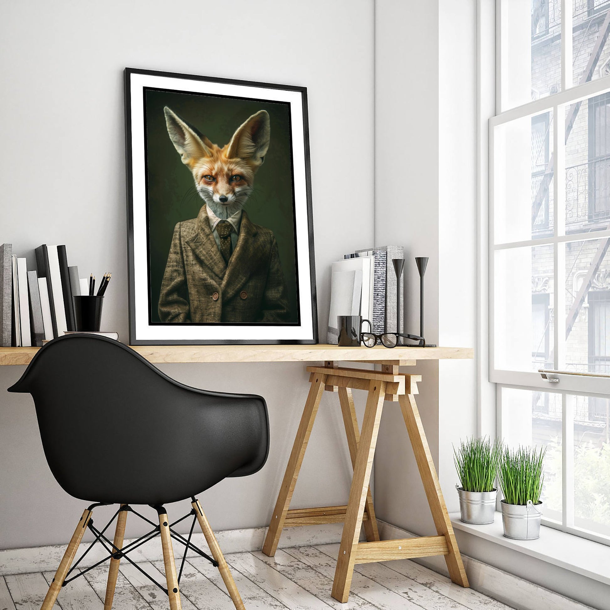 Fennec Fox in a Suit Art Print - Desert Animal Portrait Illustration - Quirky Poster 3/3