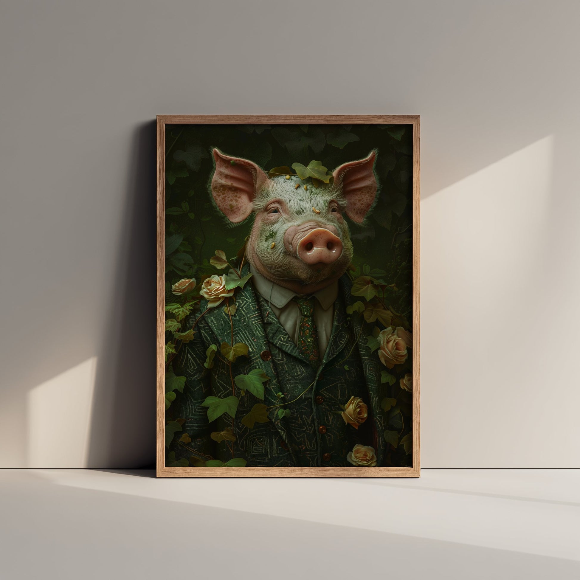 Pig in a Suit Art Print - Whimsical Animal Portrait Poster - Quirky Animal Painting - Dapper Farm Animal 1/3